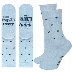 Blue long women's SOXO socks with Polish inscriptions funny cotton terry cloth