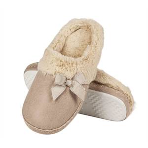Classic brown SOXO women's slippers with fur and a bow