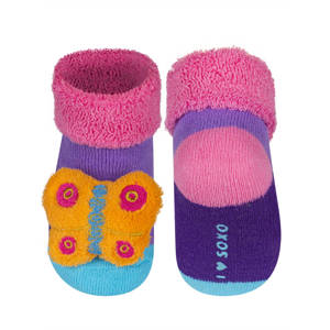 Colorful SOXO baby socks with a 3D butterfly rattle