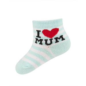 Colorful SOXO baby socks with an inscription
