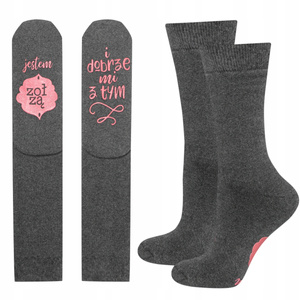 Dark long women's SOXO socks with Polish inscriptions funny cotton terry cloth