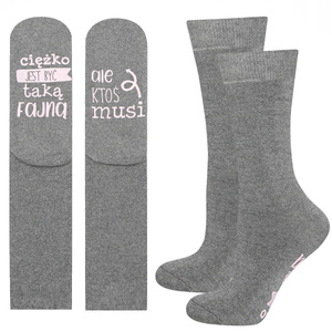 Funny grey cotton SOXO Women's socks with inscriptions