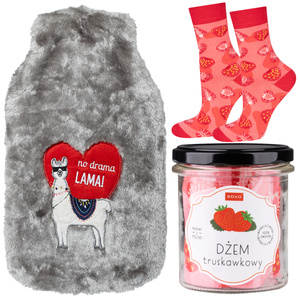 Gray hot water bottle and ladies socks in a jar of jam SOXO Valentine's day