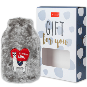 Hot water bottle gray llama SOXO in a box | for a gift