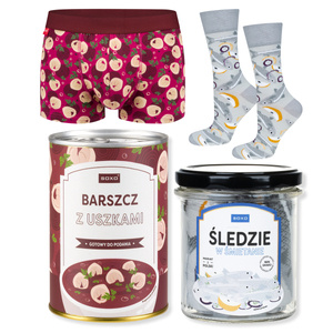 Men's boxer shorts canned red borscht and socks herring in cream in a jar SOXO | Gift for a man | Gift for Christmas