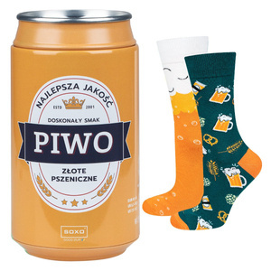 Men's colorful SOXO GOOD STUFF socks funny golden wheat beer in a can