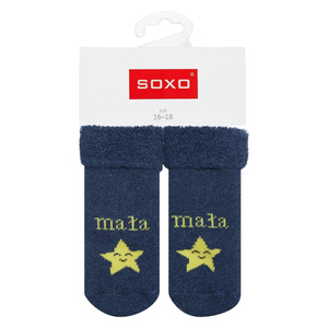 Navy blue SOXO baby socks with star inscriptions