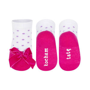 Pink SOXO baby socks ballerinas with an inscription
