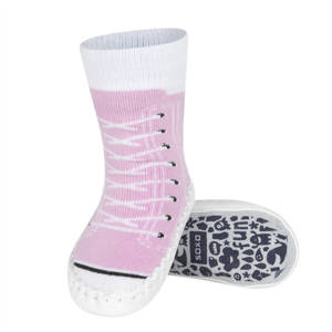 Pink SOXO children's slippers with a leather sole with a sneakers motif