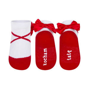 Red SOXO baby socks ballerinas with an inscription