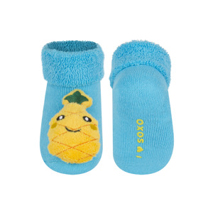 SOXO blue baby socks with a 3D pineapple rattle