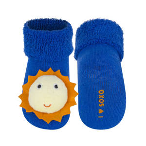 SOXO blue baby socks with a rattle 3D sun