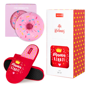 Set 1x Slippers for Mom SOXO in a gift box and 1x Women's SOCKS SOXO donut in a box