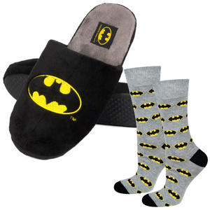 Set of 1x Colorful SOXO Batman socks and 1x Batman men's slippers