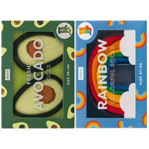 Set of 2x Women's Socks | Men's SOXO | Avocado in box | Rainbow in box | fun socks for Her | for Him Unisex | Perfect for a gift 