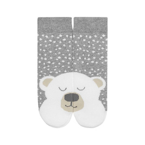 Warm SOXO gray children's socks, a teddy bear with warm terry cloths