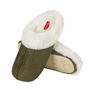 Warm SOXO men's slippers khaki with fur and hard TPR sole