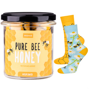Women's Socks colorful SOXO GOOD STUFF funny pure bee honey in a jar with a gift for her