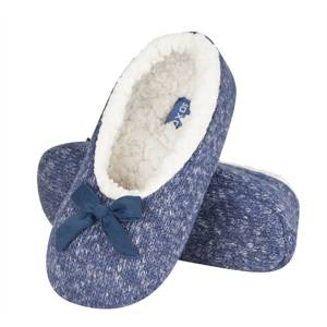 Women's ballerina SOXO blue slippers knitted with fur and a soft sole