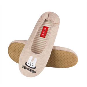 Women's beige SOXO ballerina slippers with inscriptions and a soft sole