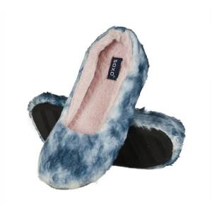 Women's blue ballerina slippers SOXO fluffy with a hard TPR sole