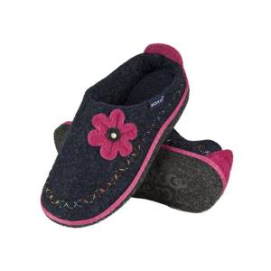 Women's felt slippers SOXO navy blue with a flower