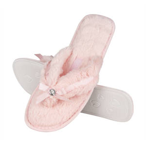 Women's slippers SOXO fur flip-flops with a hard TPR sole