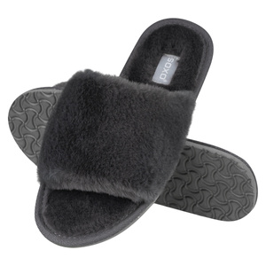 Women's slippers SOXO fur with a hard TPR sole