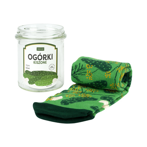 Men's | Women's colorful SOXO GOOD STUFF pickled cucumbers in a jar funny cotton socks for Him | for Her Unisex