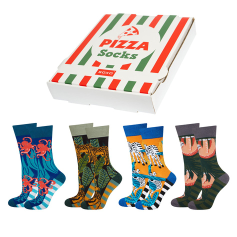 Set of 4x SOXO GOOD STUFF men's socks in a pizza box