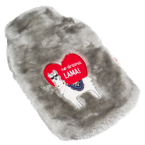 Hot water bottle gray BIG 1.8L SOXO in a fur cover LAMA HEART gift