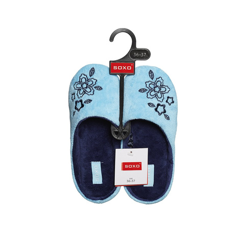 Blue women's slippers with embroidery SOXO with a hard TPR sole