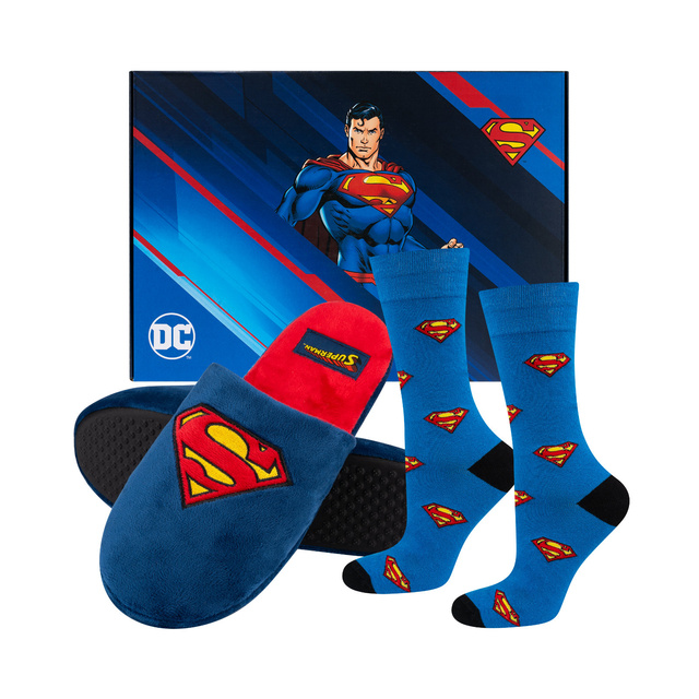 Set of 1x Colorful SOXO Superman socks and 1x Superman men's slippers