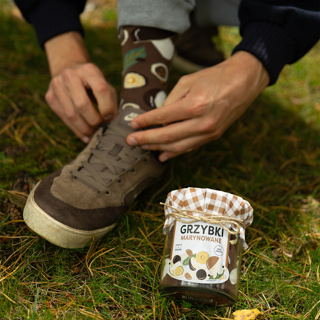 Set of socks in a jar mushrooms and herring