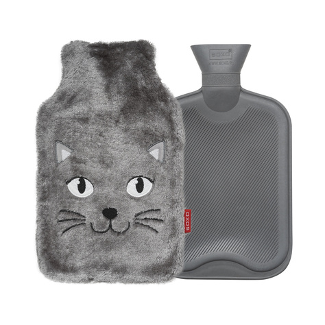 Hot water bottle 1.8L grey SOXO warmer in furry plush cover PRESENT  