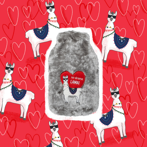 Hot water bottle gray BIG 1.8L SOXO in a fur cover LAMA HEART gift