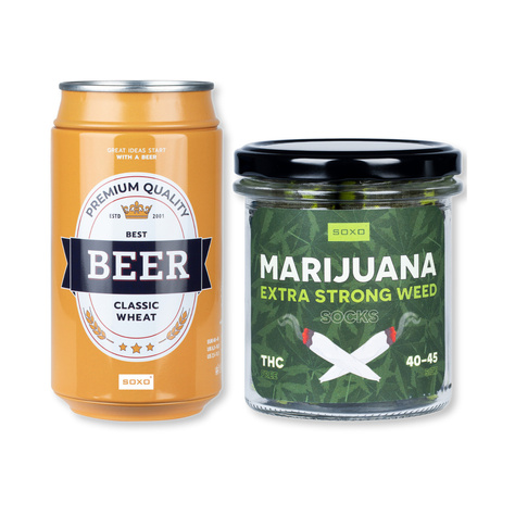 Set of 2x Men's Socks SOXO | Boy's Day | Marijuana in a jar | Classic Wheat beer in a can | as a gift for Him