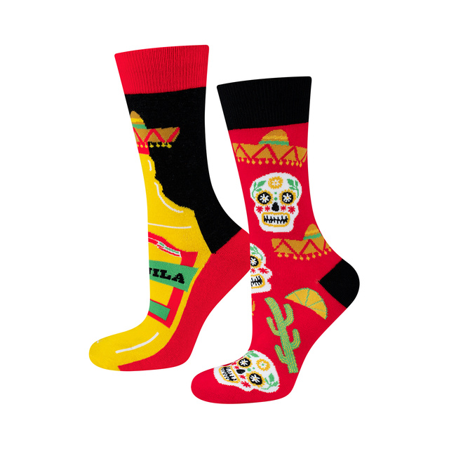 Men's colorful SOXO GOOD STUFF Tequila socks in a bottle gift
