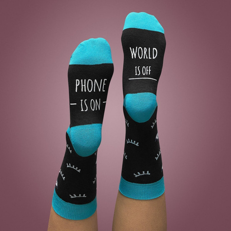 Dark long women's SOXO socks with funny inscriptions cotton