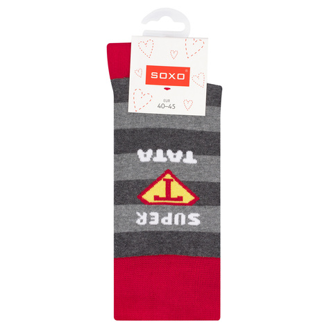 Dad Gift: 1x colorful SOXO men's socks and 1x men's slippers with inscriptions "Super Tata" | Father's Day gift