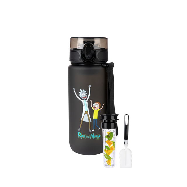 Water bottle 0.6L black | durable and practical | Rick and Morty