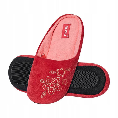 Red SOXO women's slippers with embroidery and a hard sole