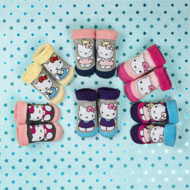 Set of 6x Colorful SOXO Hello Kitty baby socks made of ABS