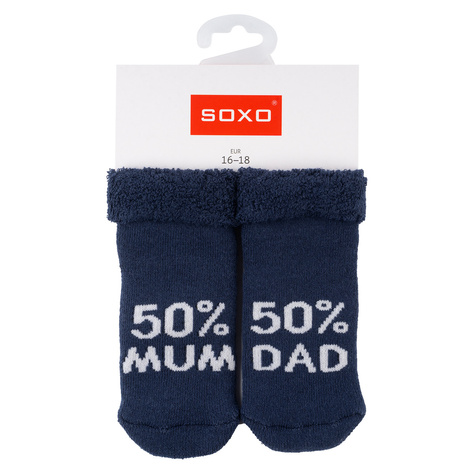 Set of 3x SOXO baby socks navy blue with inscriptions 