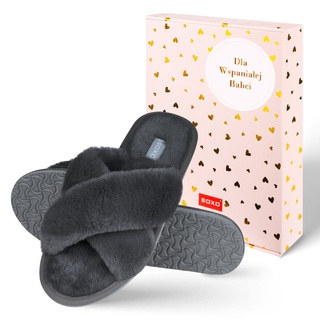 SOXO women's soft graphite slippers in gift box with stickers