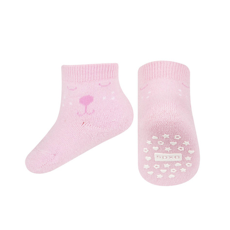 Pink baby SOXO socks with smiley faces