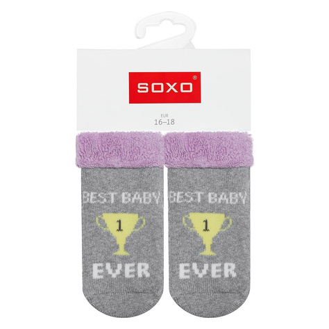 Colorful SOXO baby socks with inscriptions