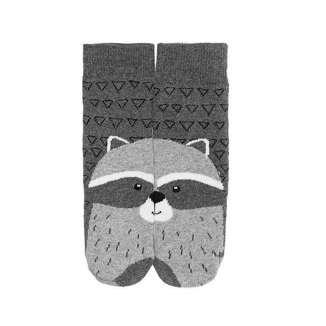 Gray children's socks SOXO cheerful, warm terry raccoon