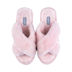 Women's slippers SOXO fur with a hard TPR sole