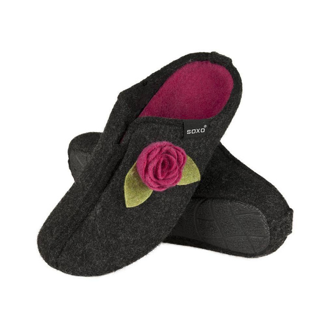 Women's Felt Slippers with Flowe